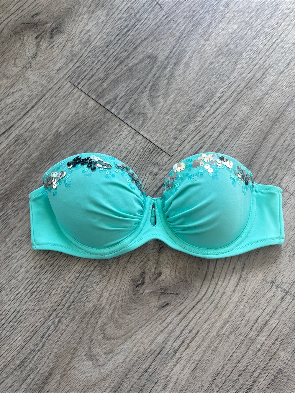 Victoria's Secret Aqua Sequin Strapless Bandeau Bikini Top